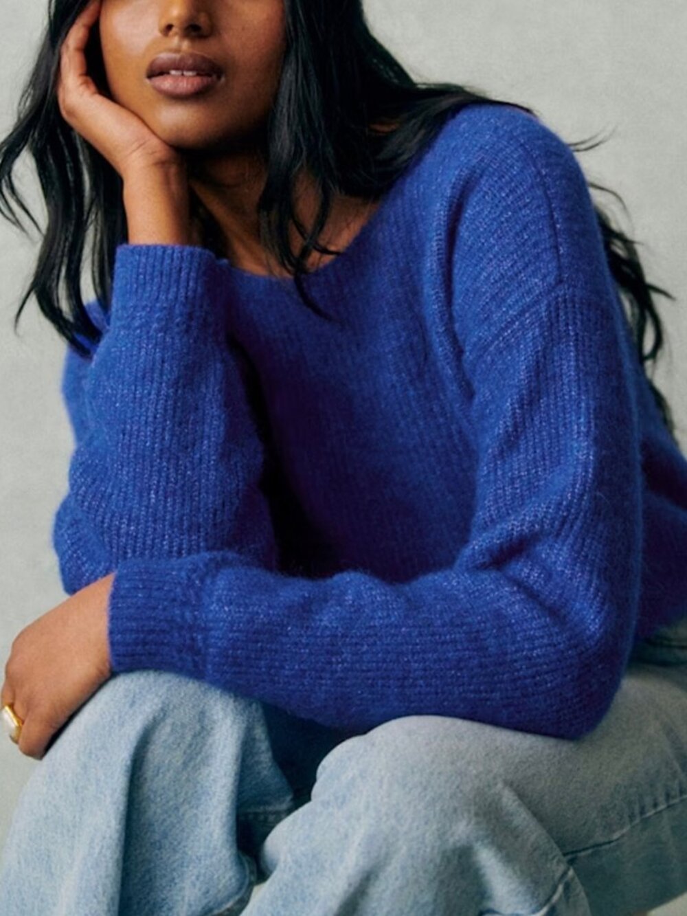 New Sezane Brad Alpaca Blend Sweater Cobalt Blue Small